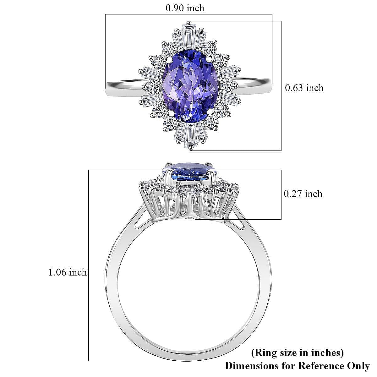  Certified and Appraised AAA Tanzanite and Luxuriant Lab Grown Diamond G-H SI 2.55 ctw Ring in 10K White Gold (Size 8.0) image number 5