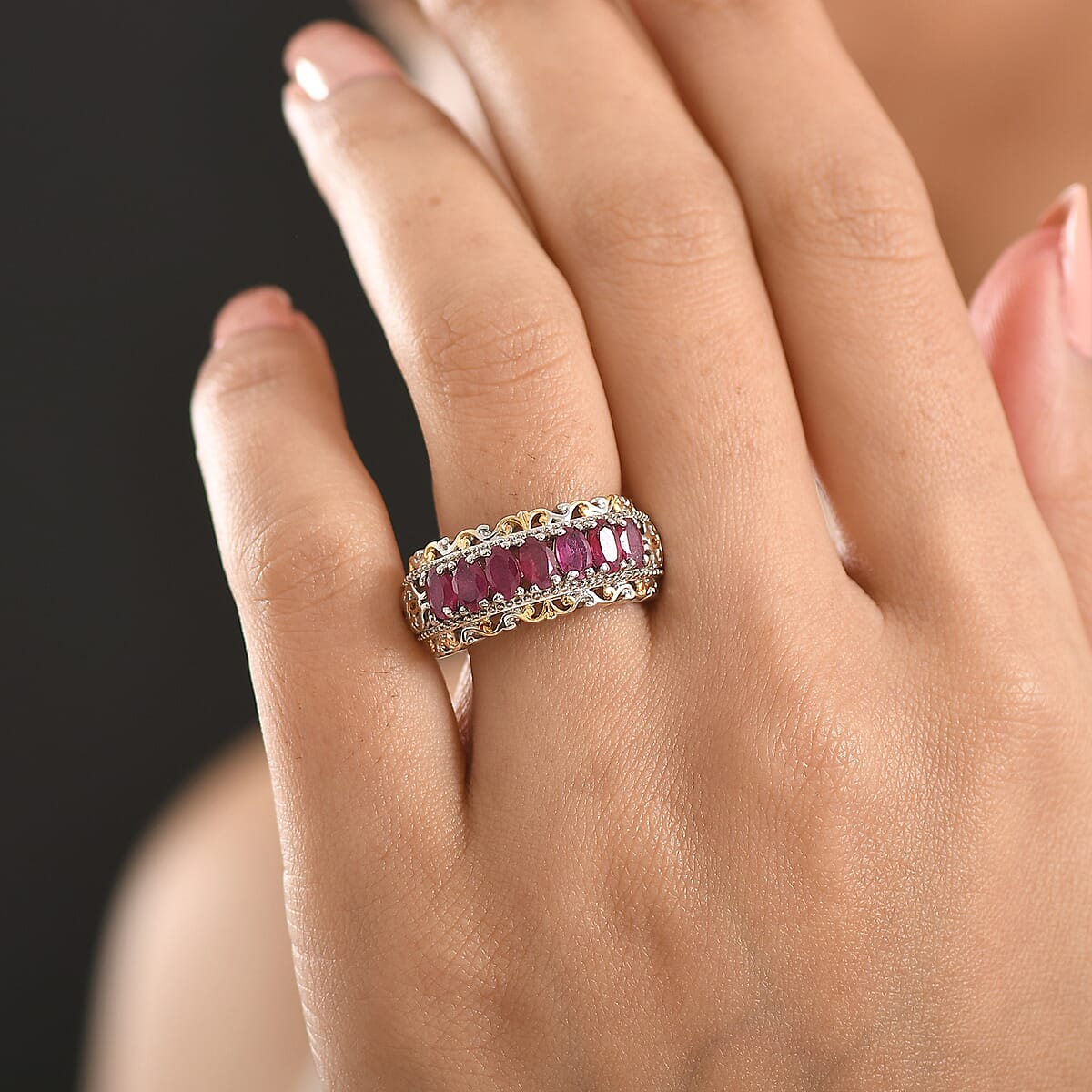 EverTrue Niassa Ruby (FF) Cluster Ring in 18K YG Plated and Platinum Bond (Size 10.0) 2.50 ctw image number 2