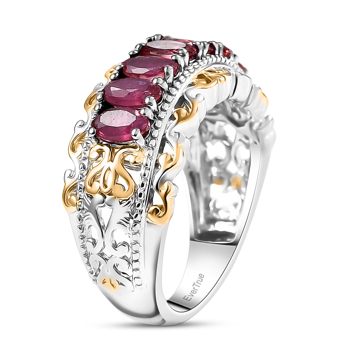 EverTrue Niassa Ruby (FF) 2.50 ctw Cluster Ring in 18K Yellow Gold Plated and Platinum Bond (Size 10.0)