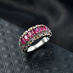 EverTrue Niassa Ruby (FF) 2.50 ctw Cluster Ring in 18K Yellow Gold Plated and Platinum Bond (Size 11.0)