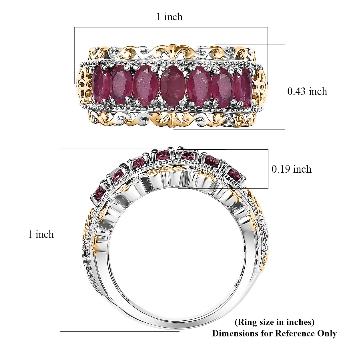 EverTrue Niassa Ruby (FF) 2.50 ctw Cluster Ring in 18K Yellow Gold Plated and Platinum Bond (Size 5.0) image number 5