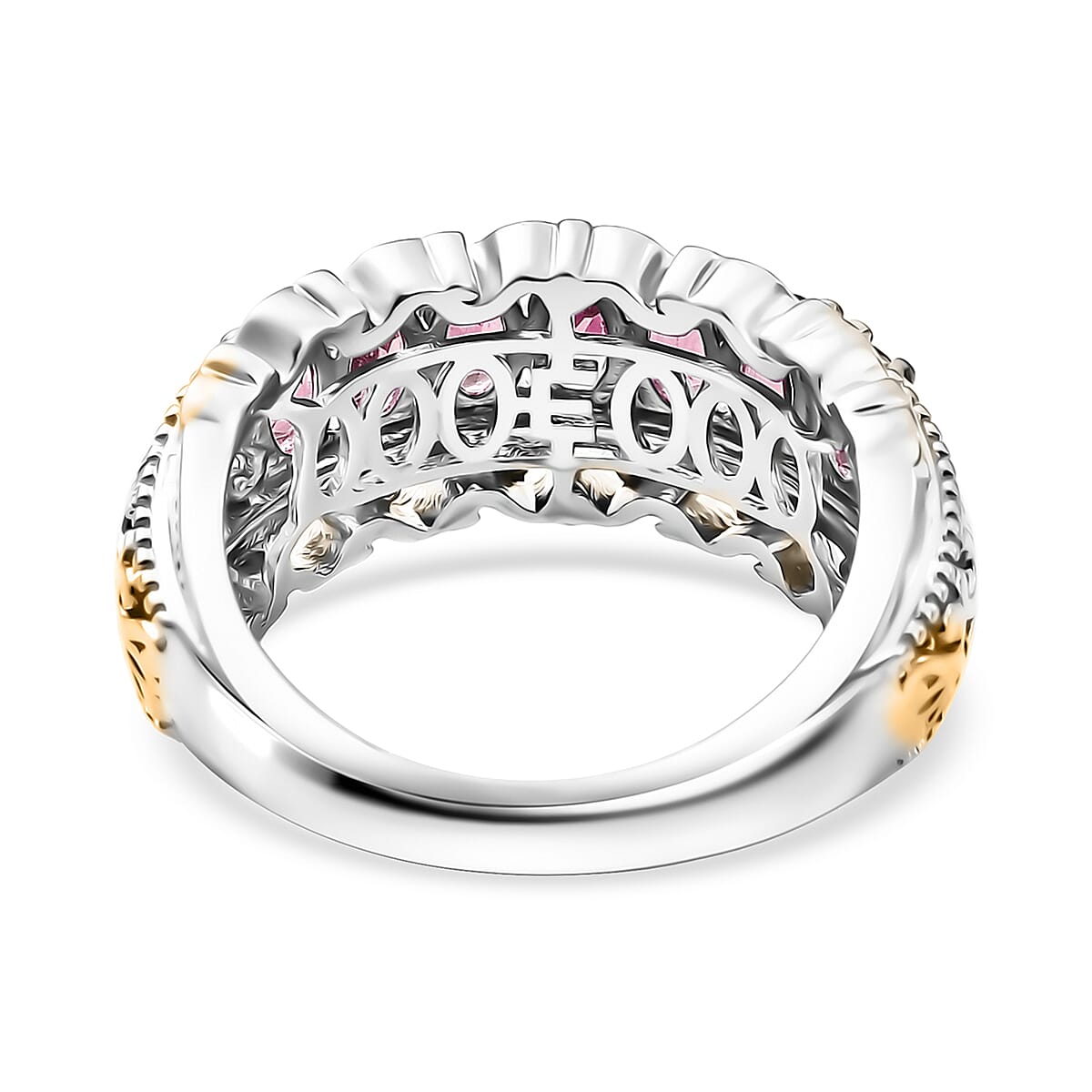 EverTrue Niassa Ruby (FF) 2.50 ctw Cluster Ring in 18K Yellow Gold Plated and Platinum Bond (Size 6.0) image number 4