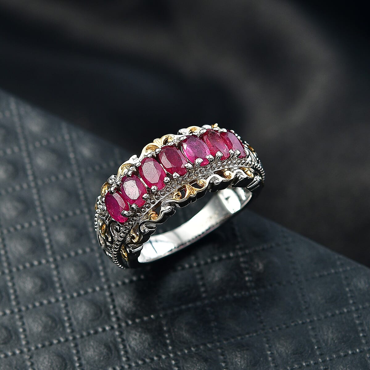 EverTrue Niassa Ruby (FF) 2.50 ctw Cluster Ring in 18K Yellow Gold Plated and Platinum Bond (Size 7.0) image number 1