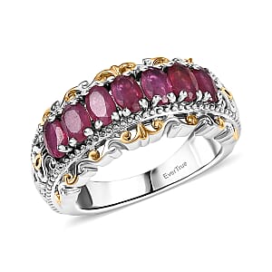 EverTrue Niassa Ruby (FF) 2.50 ctw Cluster Ring in 18K Yellow Gold Plated and Platinum Bond (Size 8.0)
