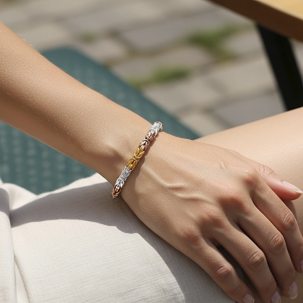 D'Joy Bali Legacy Byzantine Chain Bracelet in 18K Vermeil YRG Over and Sterling Silver (6.50 In) 11.40 Grams image number 2