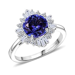  Certified and Appraised AAA Tanzanite and Luxuriant Lab Grown Diamond G-H SI 2.70 ctw Ring in 10K White Gold (Size 10.0)