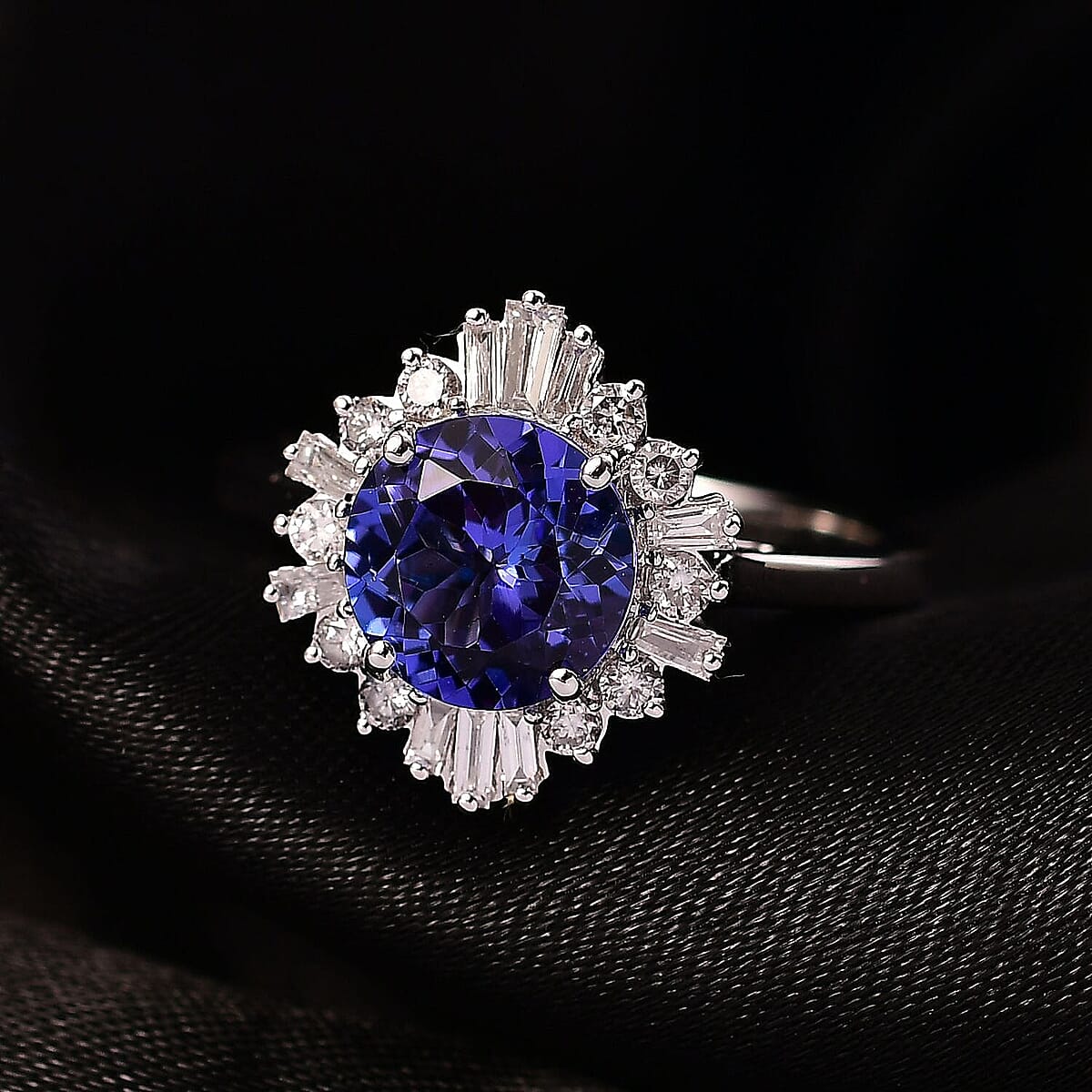 Certified & Appraised 10K White Gold AAA Tanzanite, Luxuriant Lab Grown Diamond (G-H, SI) (0.50 cts) Ring (Size 5.5) 2.70 ctw image number 1