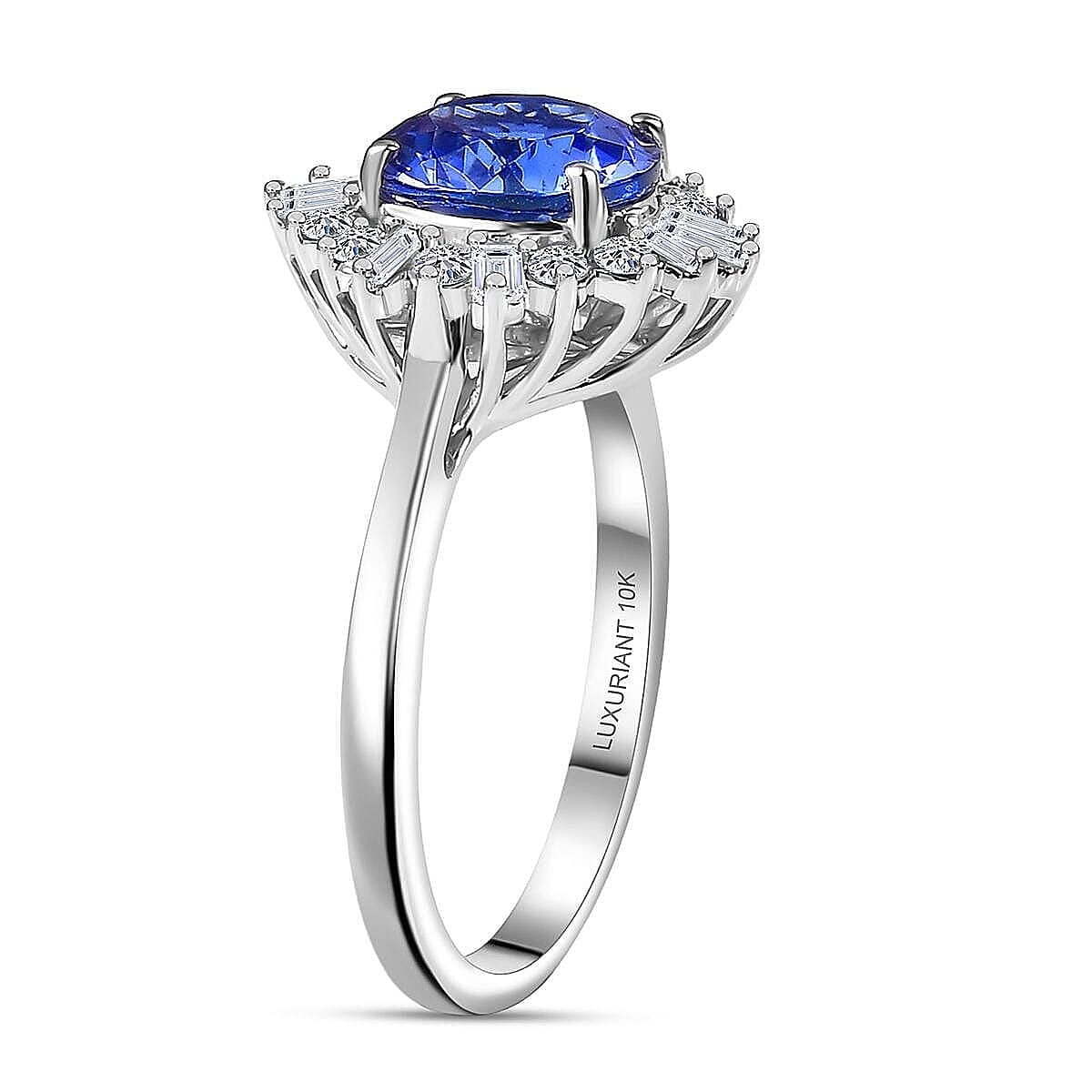 Certified & Appraised 10K White Gold AAA Tanzanite, Luxuriant Lab Grown Diamond (G-H, SI) (0.50 cts) Ring (Size 5.5) 2.70 ctw image number 3