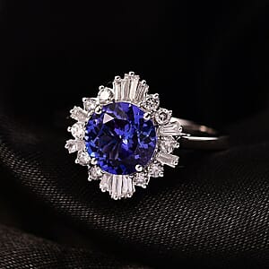  Certified and Appraised AAA Tanzanite and Luxuriant Lab Grown Diamond G-H SI 2.70 ctw Ring in 10K White Gold (Size 6.0)