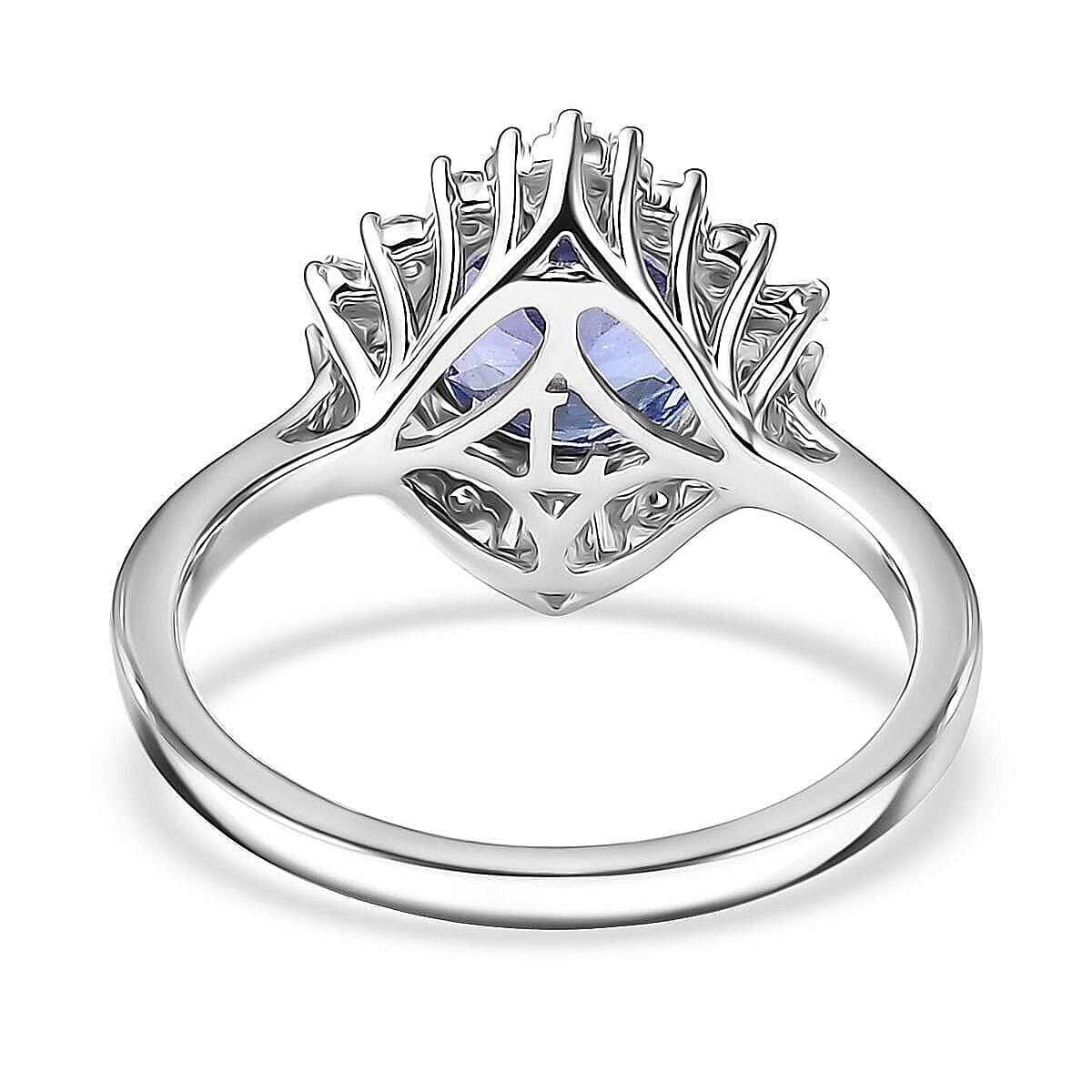 Certified & Appraised 10K White Gold AAA Tanzanite, Luxuriant Lab Grown Diamond (G-H, SI) (0.50 cts) Ring (Size 6.5) 2.70 ctw image number 4