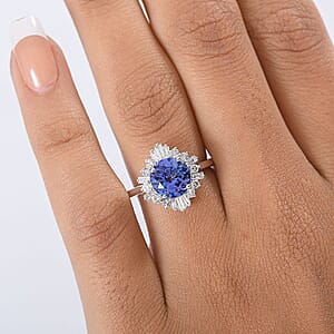 Certified & Appraised 10K White Gold AAA Tanzanite, Luxuriant Lab Grown Diamond (G-H, SI) (0.50 cts) Ring (Size 7.5) 2.70 ctw