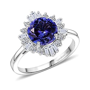 Certified & Appraised 10K White Gold AAA Tanzanite, Luxuriant Lab Grown Diamond (G-H, SI) (0.50 cts) Ring (Size 8.5) 2.70 ctw