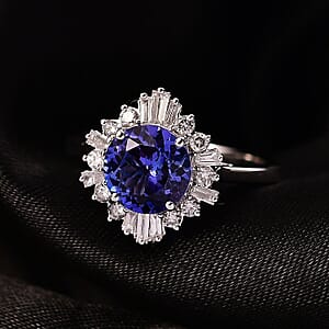 Certified & Appraised 10K White Gold AAA Tanzanite, Luxuriant Lab Grown Diamond (G-H, SI) (0.50 cts) Ring (Size 8.5) 2.70 ctw