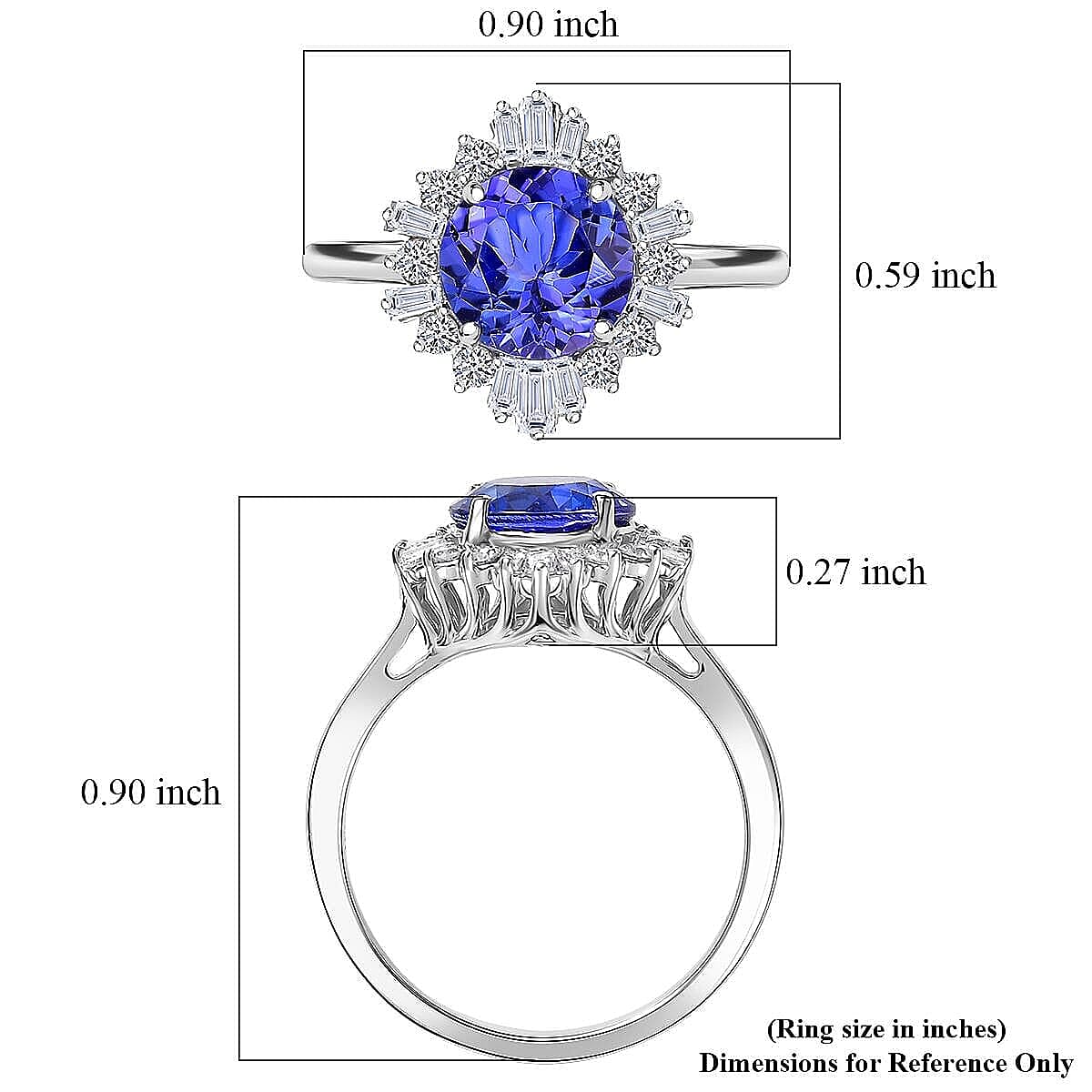 Certified & Appraised 10K White Gold AAA Tanzanite, Luxuriant Lab Grown Diamond (G-H, SI) (0.50 cts) Ring (Size 9.5) 2.70 ctw image number 5