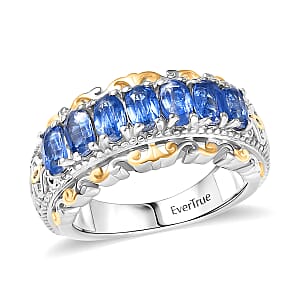 EverTrue Kashmir Kyanite 2.10 ctw Cluster Ring in 18K Yellow Gold Plated and Platinum Bond (Size 10.0)