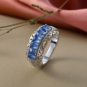 EverTrue Kashmir Kyanite 2.10 ctw Cluster Ring in 18K Yellow Gold Plated and Platinum Bond (Size 10.0)
