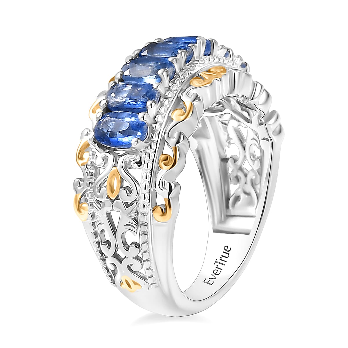 EverTrue Kashmir Kyanite 2.10 ctw Cluster Ring in 18K Yellow Gold Plated and Platinum Bond (Size 10.0) image number 3