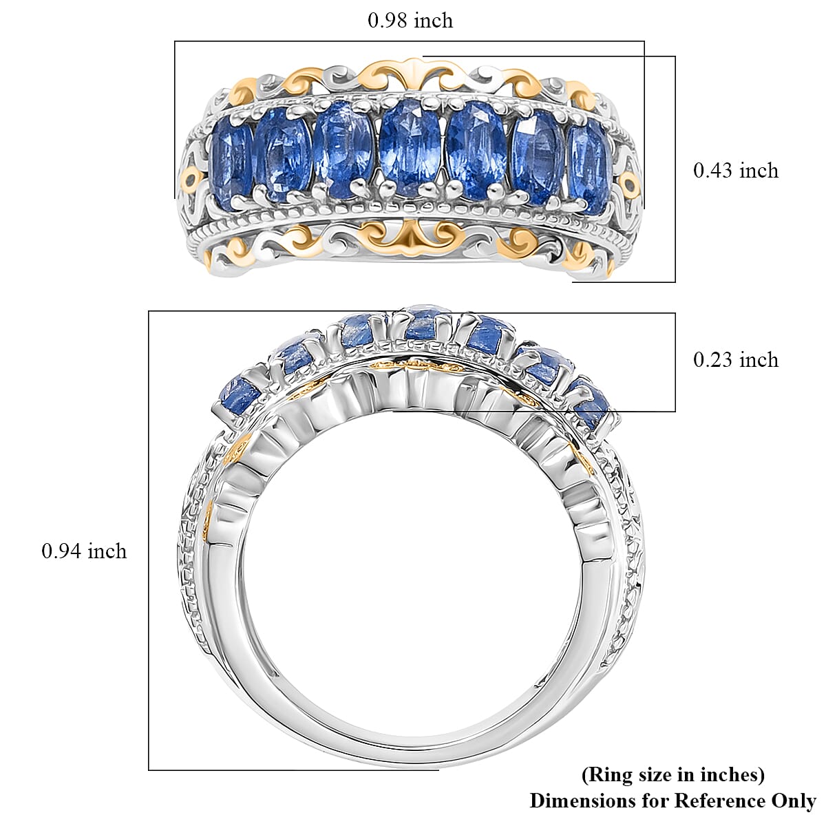 EverTrue Kashmir Kyanite 2.10 ctw Cluster Ring in 18K Yellow Gold Plated and Platinum Bond (Size 11.0)