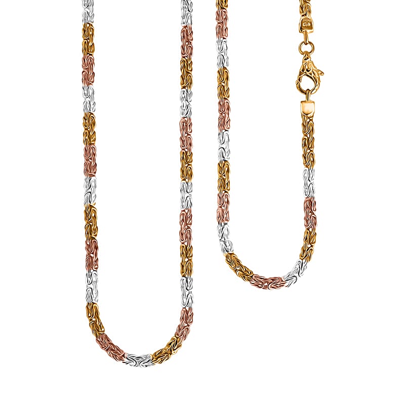 D'Joy Bali Legacy Byzantine Chain Necklace in 18K Vermeil YRG Over and Sterling Silver 28.50 Grams 20 Inches