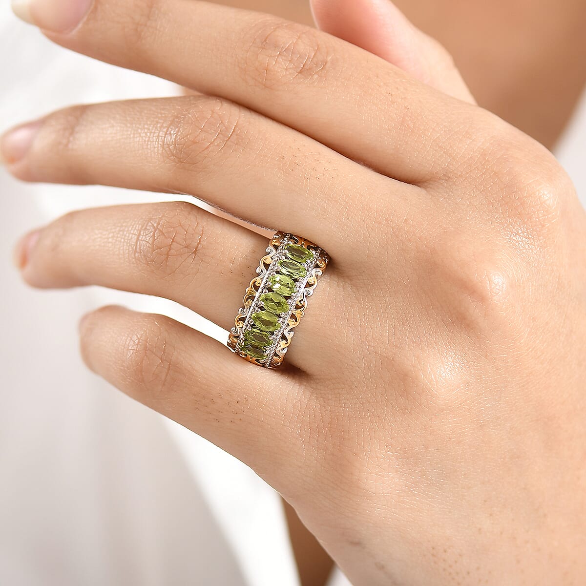 EverTrue Arizona Peridot 1.65 ctw Cluster Ring in 18K Yellow Gold Plated and Platinum Bond (Size 5.0) image number 2