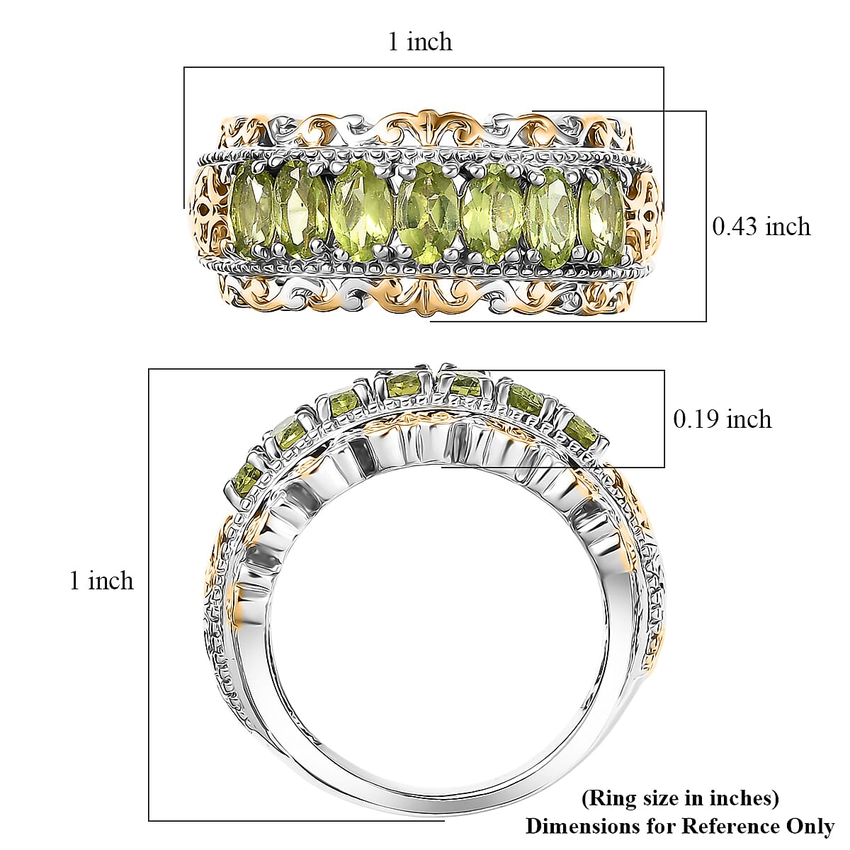 EverTrue Arizona Peridot 1.65 ctw Cluster Ring in 18K Yellow Gold Plated and Platinum Bond (Size 6.0) image number 5