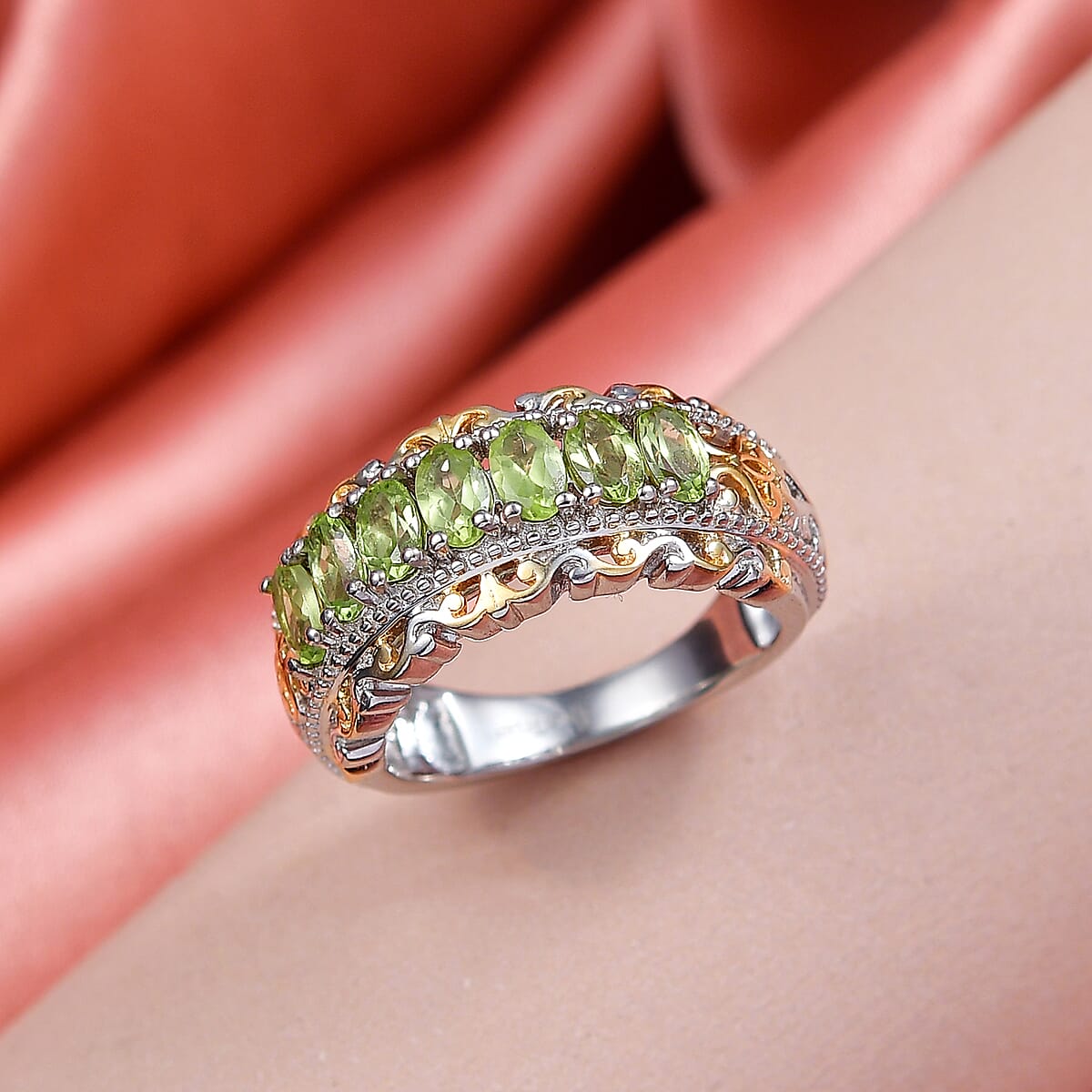 EverTrue Arizona Peridot 1.65 ctw Cluster Ring in 18K Yellow Gold Plated and Platinum Bond (Size 7.0) image number 1