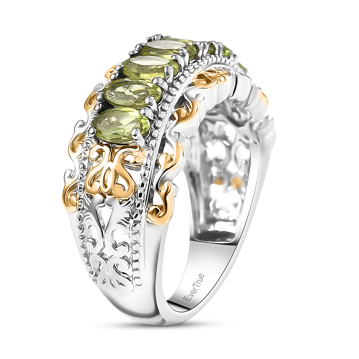 EverTrue Arizona Peridot 1.65 ctw Cluster Ring in 18K Yellow Gold Plated and Platinum Bond (Size 9.0) image number 3