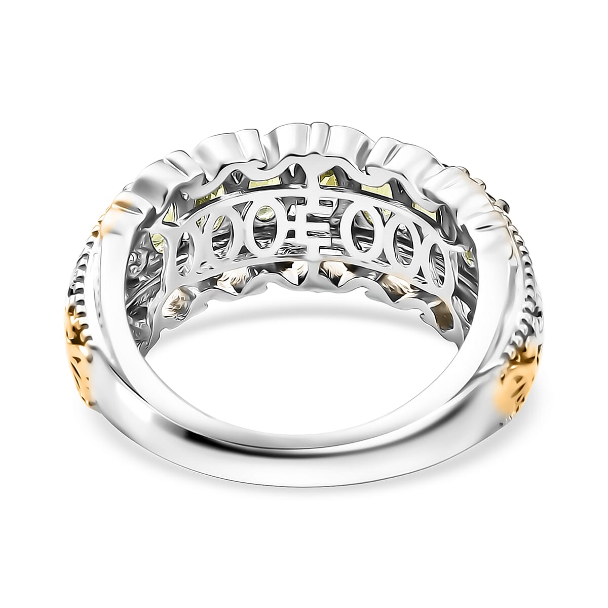 EverTrue Arizona Peridot 1.65 ctw Cluster Ring in 18K Yellow Gold Plated and Platinum Bond (Size 9.0) image number 4