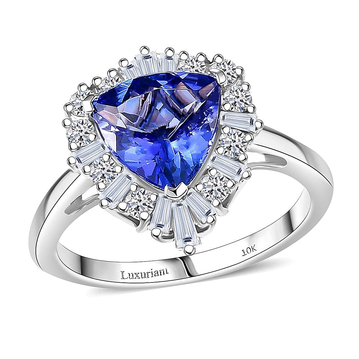 Certified & Appraised AAA Tanzanite, Lab Grown Diamond Ballerina Ring in 10K White Gold 2.56 ctw (Size 11.5) image number 0