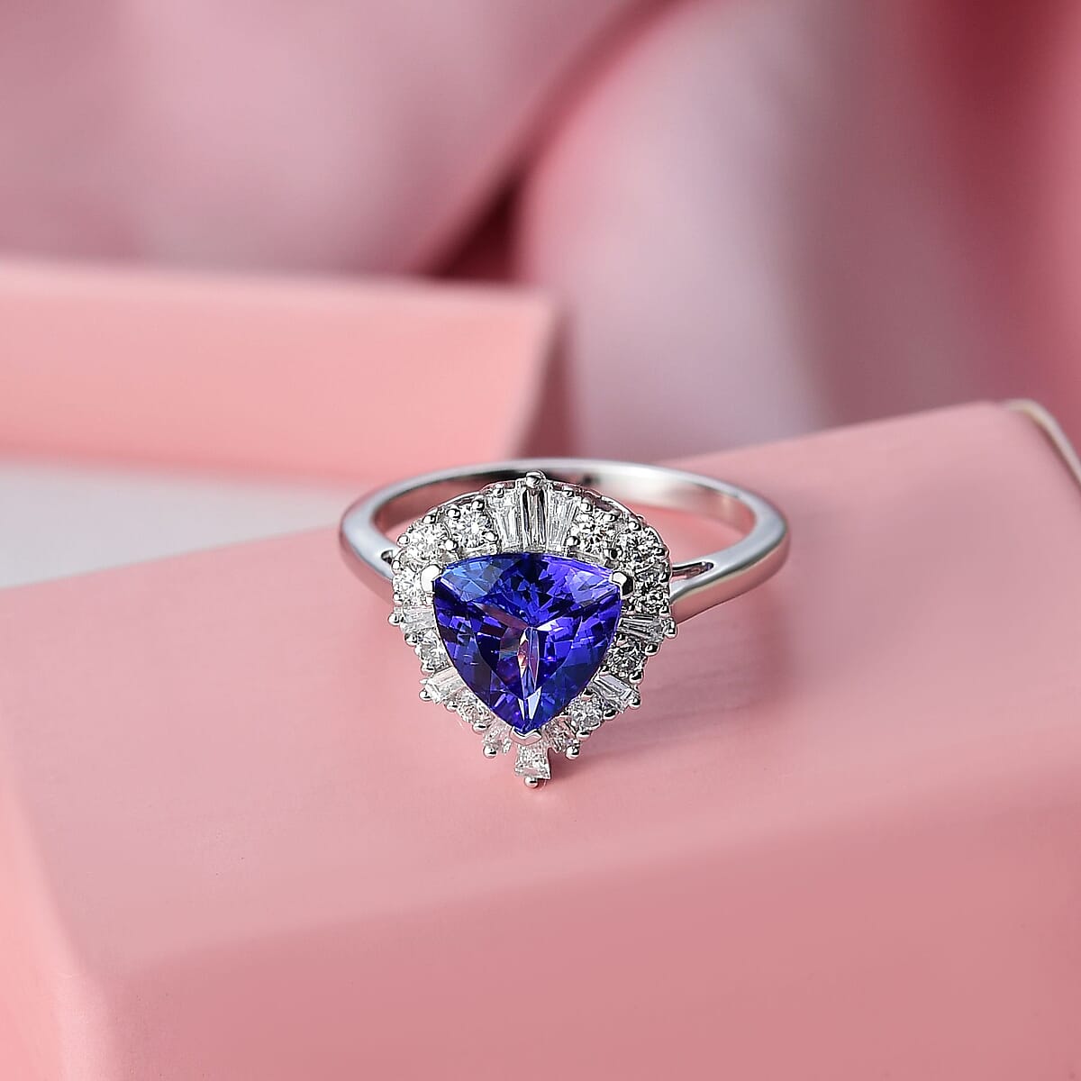Certified & Appraised AAA Tanzanite, Lab Grown Diamond Ballerina Ring in 10K White Gold 2.56 ctw (Size 8.0) image number 1