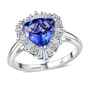 Certified & Appraised AAA Tanzanite and Luxuriant Lab Grown Diamond G-H SI 2.65 ctw Ballerina Ring in 10K White Gold (Size 9.0)
