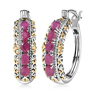 EverTrue Niassa Ruby (FF) 2.50 ctw Hoop Earrings in 18K YG Plated and Platinum Bond