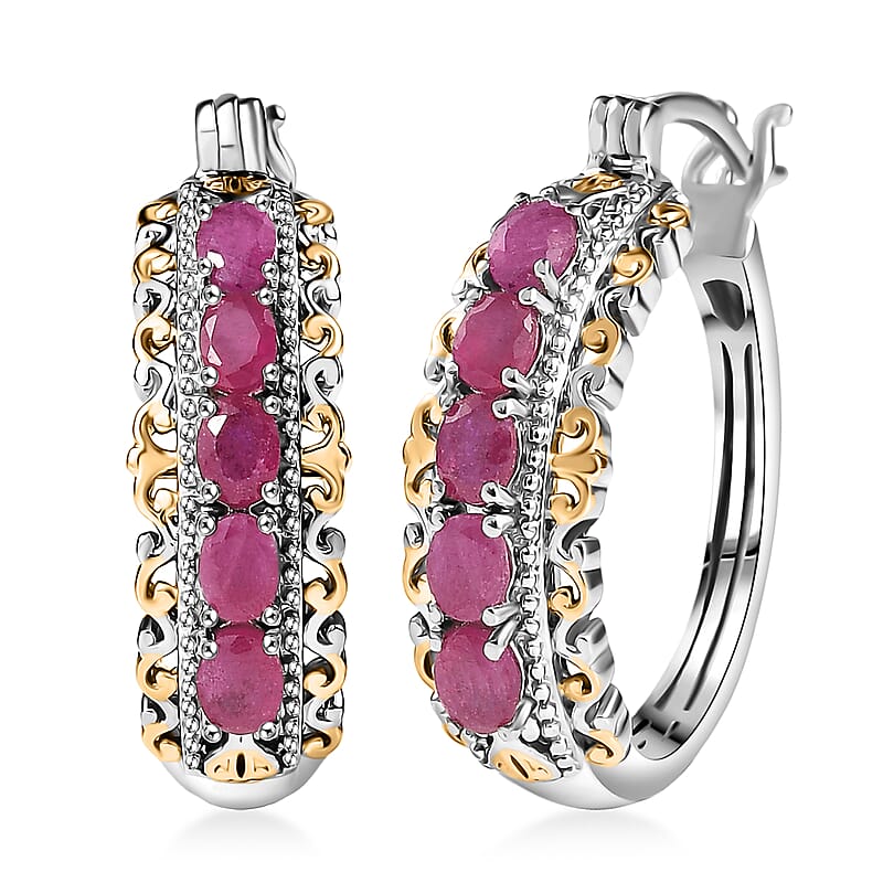EverTrue Niassa Ruby (FF) 2.50 ctw Hoop Earrings in 18K YG Plated and Platinum Bond