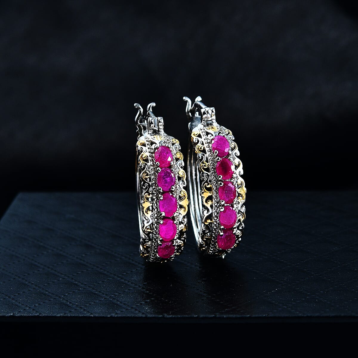 EverTrue Niassa Ruby (FF) 2.50 ctw Hoop Earrings in 18K YG Plated and Platinum Bond image number 1