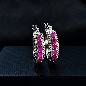 EverTrue Niassa Ruby (FF) 2.50 ctw Hoop Earrings in 18K YG Plated and Platinum Bond