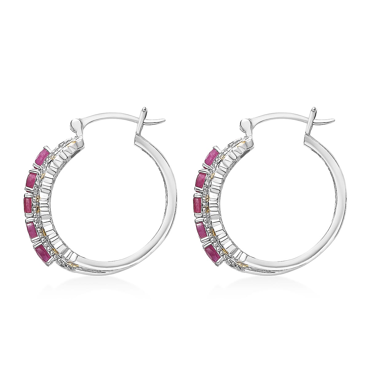 EverTrue Niassa Ruby (FF) 2.50 ctw Hoop Earrings in 18K YG Plated and Platinum Bond image number 3