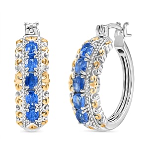 EverTrue Kashmir Kyanite 2.60 ctw Hoop Earrings in 18K Yellow Gold Plated and Platinum Bond