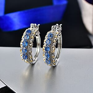 EverTrue Kashmir Kyanite 2.60 ctw Hoop Earrings in 18K Yellow Gold Plated and Platinum Bond