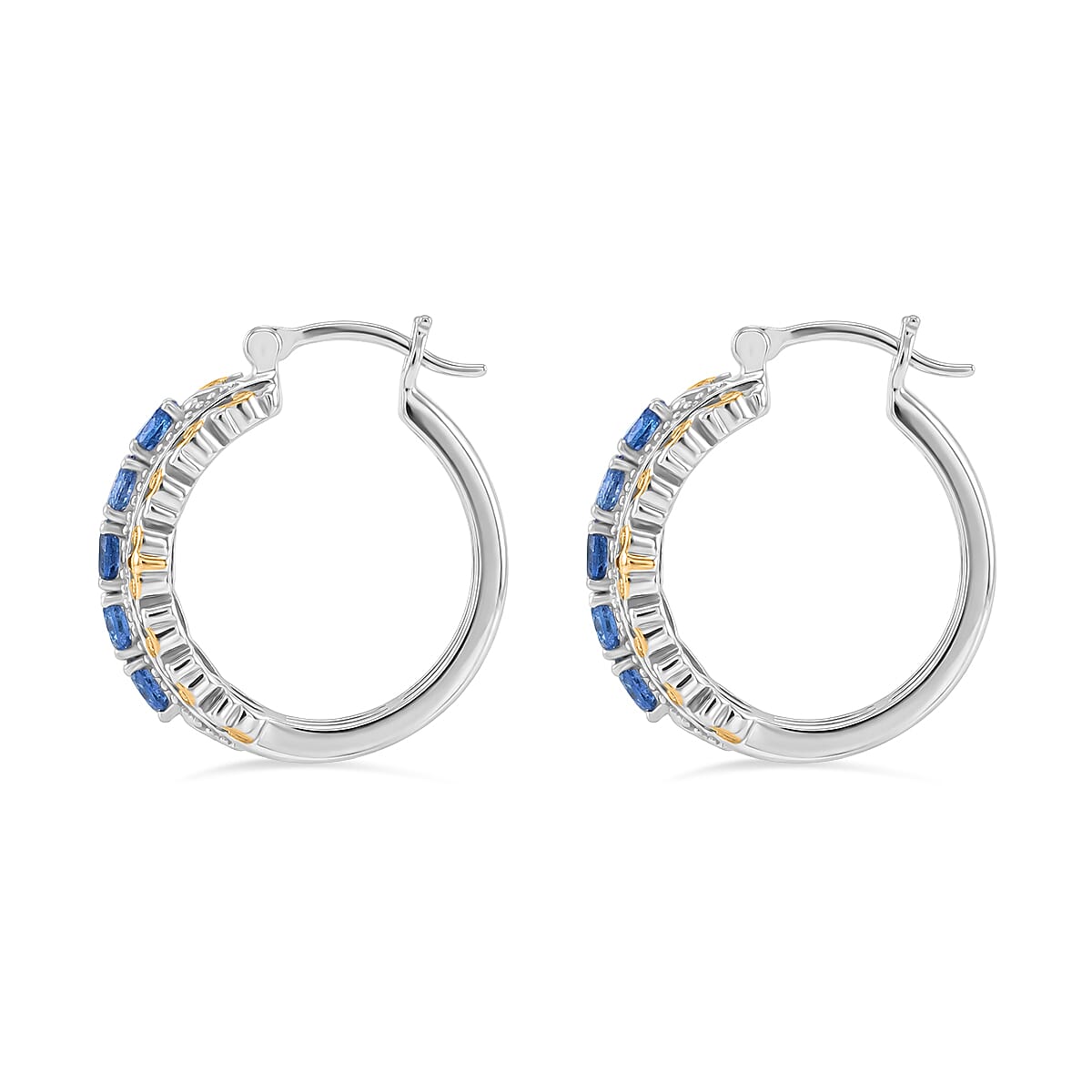 EverTrue Kashmir Kyanite 2.60 ctw Hoop Earrings in 18K Yellow Gold Plated and Platinum Bond image number 3