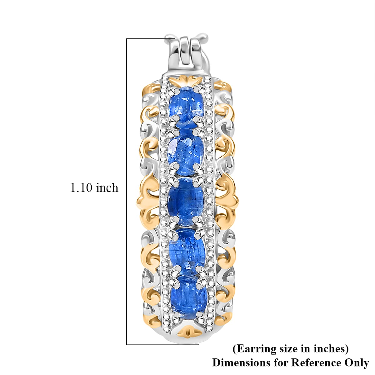 EverTrue Kashmir Kyanite 2.60 ctw Hoop Earrings in 18K Yellow Gold Plated and Platinum Bond image number 4