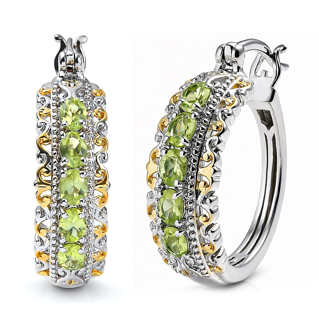 EverTrue Arizona Peridot Hoop Earrings in 18K Yellow Gold Plated and Platinum Bond 1.90 ctw