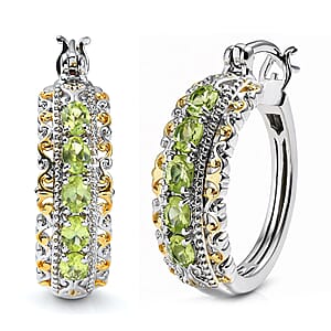 EverTrue Arizona Peridot Hoop Earrings in 18K Yellow Gold Plated and Platinum Bond 1.90 ctw