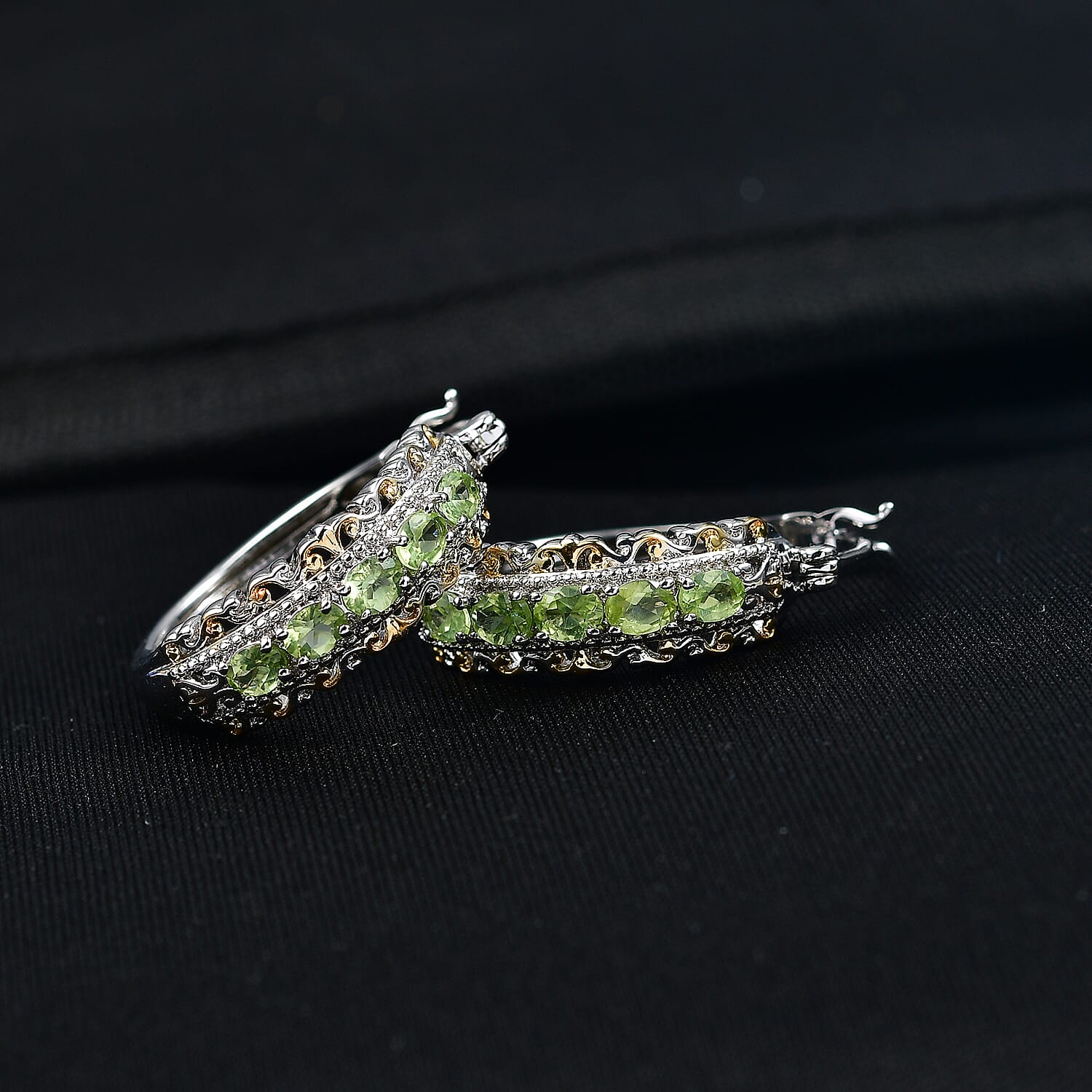 EverTrue Arizona Peridot Hoop Earrings in 18K Yellow Gold Plated and Platinum Bond 1.90 ctw
