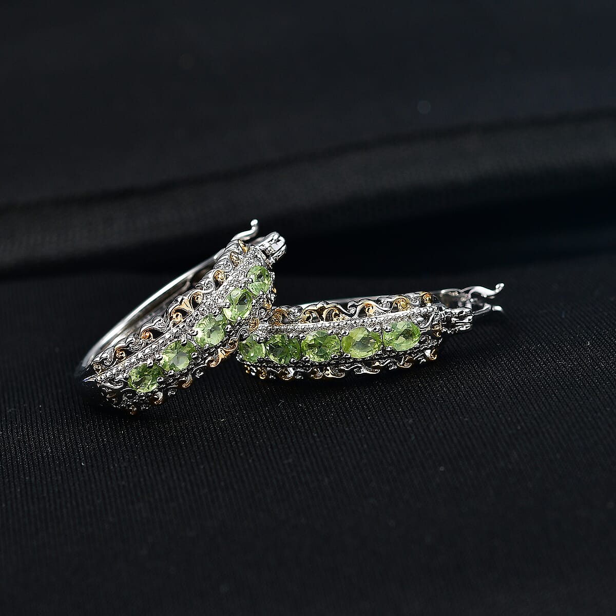 EverTrue Arizona Peridot Hoop Earrings in 18K Yellow Gold Plated and Platinum Bond 1.90 ctw image number 1