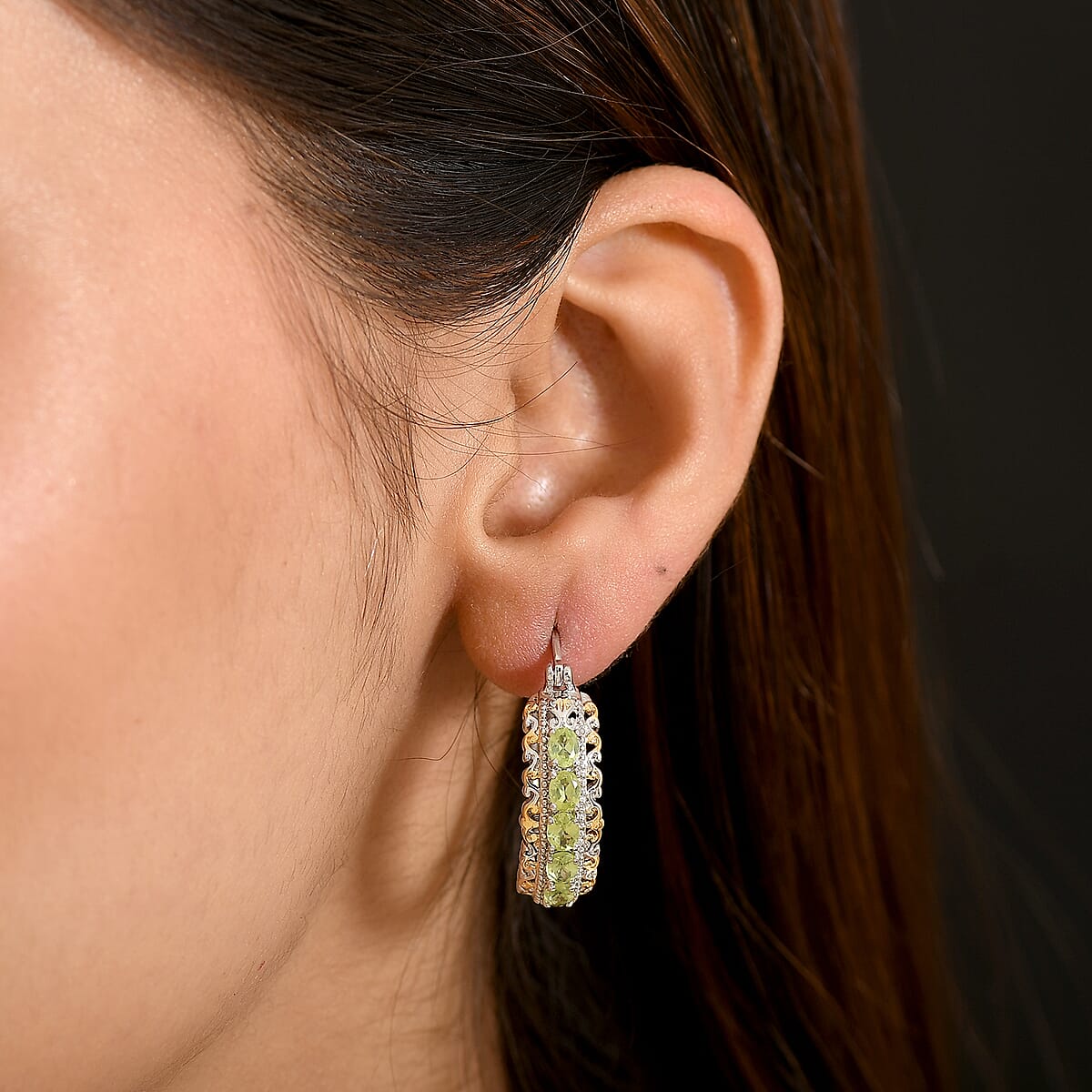 EverTrue Arizona Peridot Hoop Earrings in 18K Yellow Gold Plated and Platinum Bond 1.90 ctw image number 2