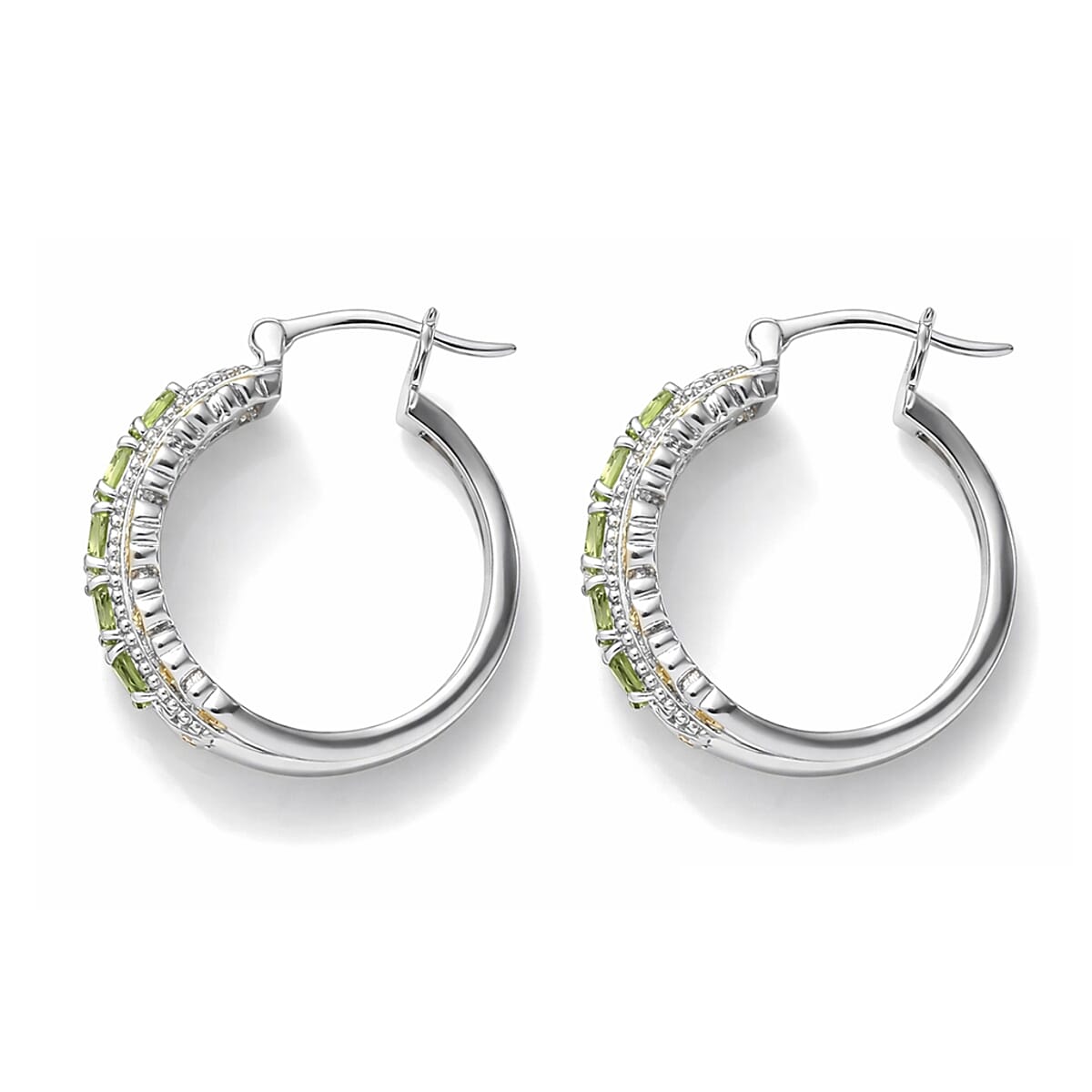 EverTrue Arizona Peridot Hoop Earrings in 18K Yellow Gold Plated and Platinum Bond 1.90 ctw image number 3
