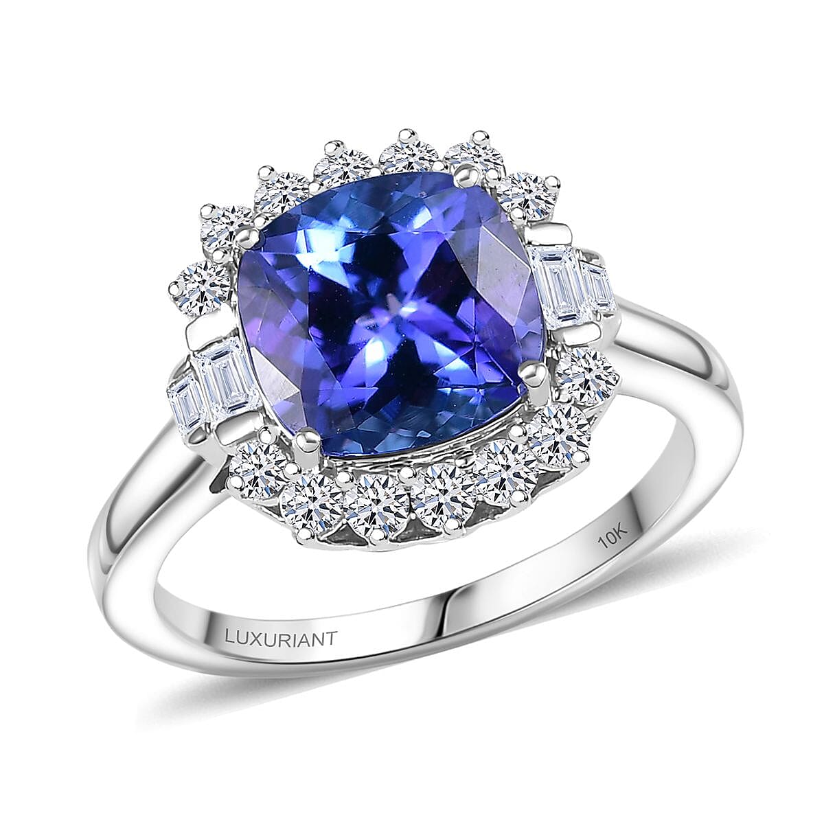 Certified & Appraised 10K White Gold AAA Tanzanite, Luxuriant Lab Grown Diamond (G-H, SI) Ring (Size 10.0) 3.70 ctw image number 0