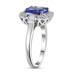 AAA Tanzanite, Luxuriant Lab Grown Diamond Ring in 10K White Gold 3.80 ctw (Size 10.0)