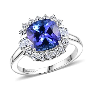 Doorbuster Certified & Appraised AAA Tanzanite and Luxuriant Lab Grown Diamond G-H SI 3.70 ctw Ring in 10K White Gold (Size 6.0)