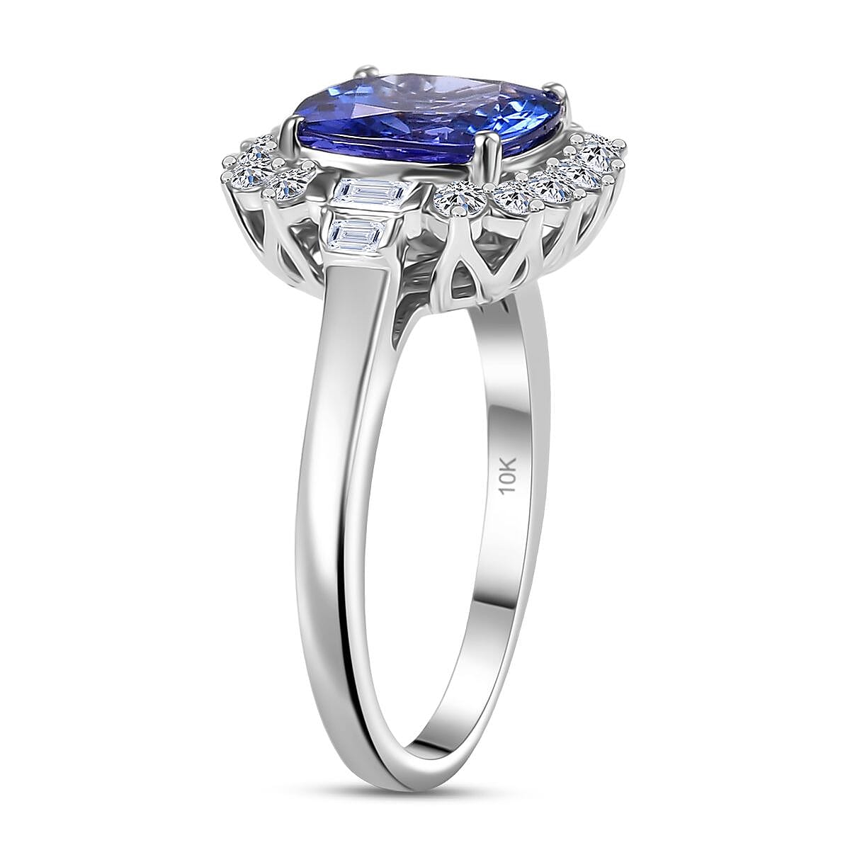 Doorbuster Certified & Appraised AAA Tanzanite and Luxuriant Lab Grown Diamond G-H SI 3.70 ctw Ring in 10K White Gold (Size 6.0) image number 3